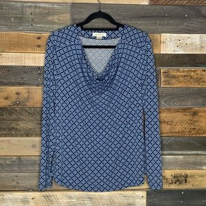 Liz Claiborne | Women’s XL drooped neck | black and blue patterned blouse |